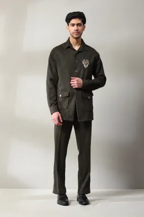 This dark olive green corduroy velvet co-ord set