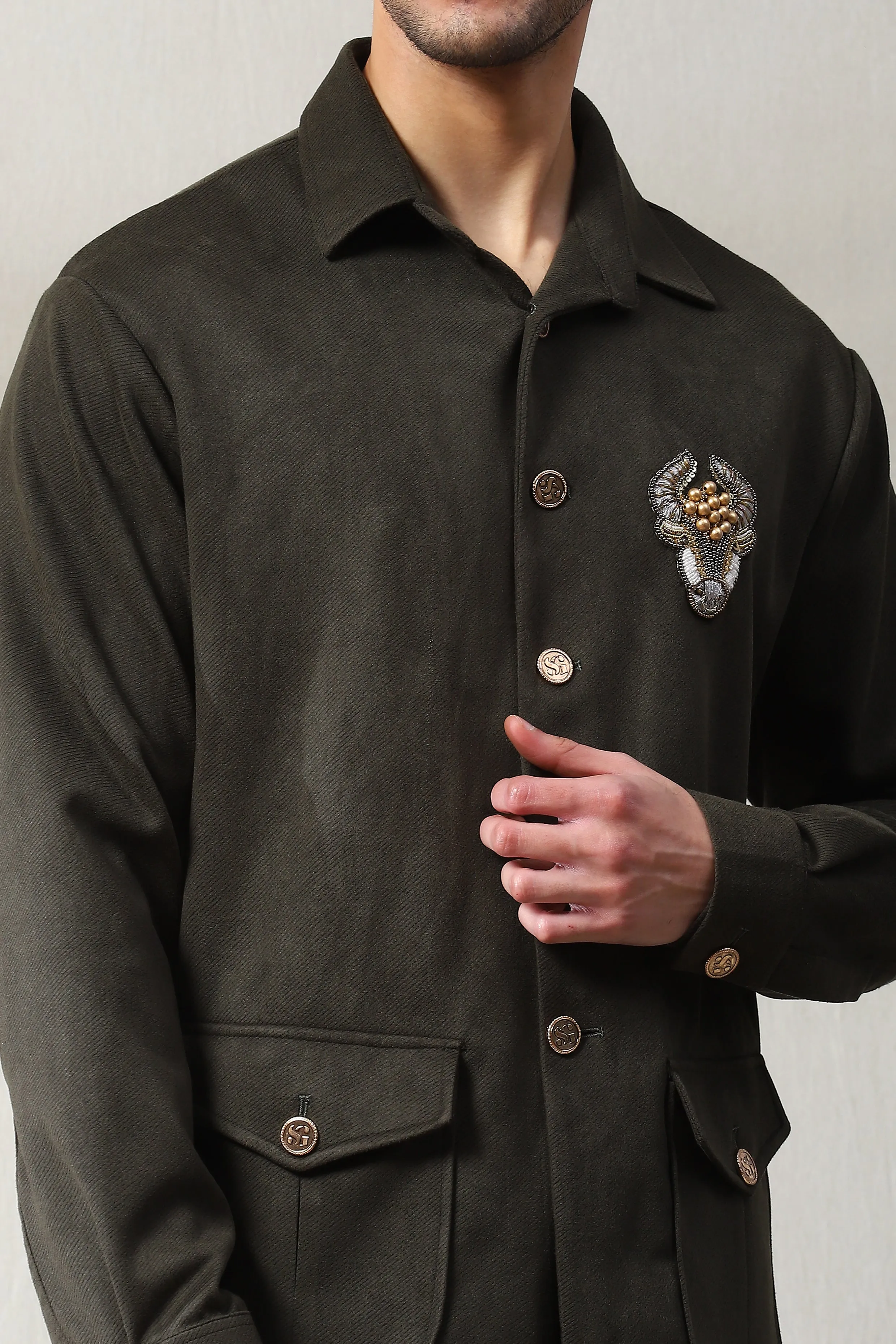 This dark olive green corduroy velvet co-ord set