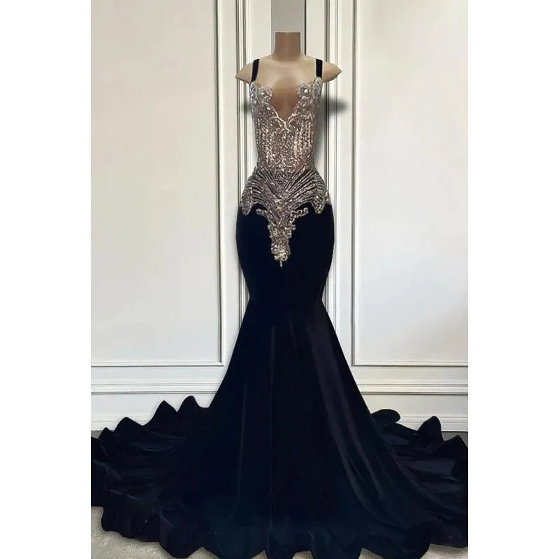 Trumpet/Mermaid Ruffles Hot V-neck Straps Rhinestones Evening Party Prom Dress