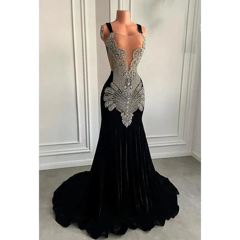 Trumpet/Mermaid Ruffles Hot V-neck Straps Rhinestones Evening Party Prom Dress