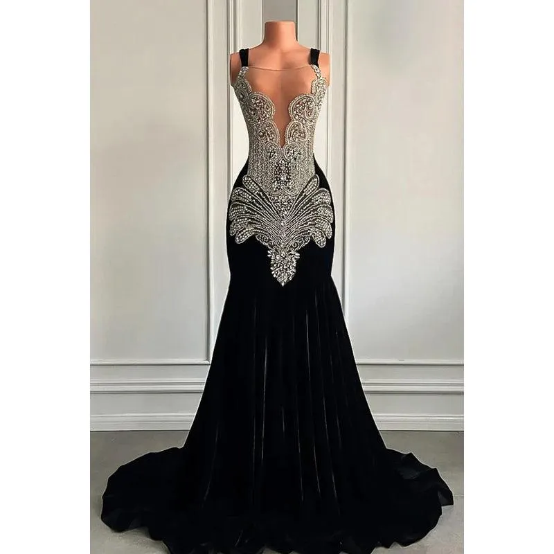 Trumpet/Mermaid Ruffles Hot V-neck Straps Rhinestones Evening Party Prom Dress