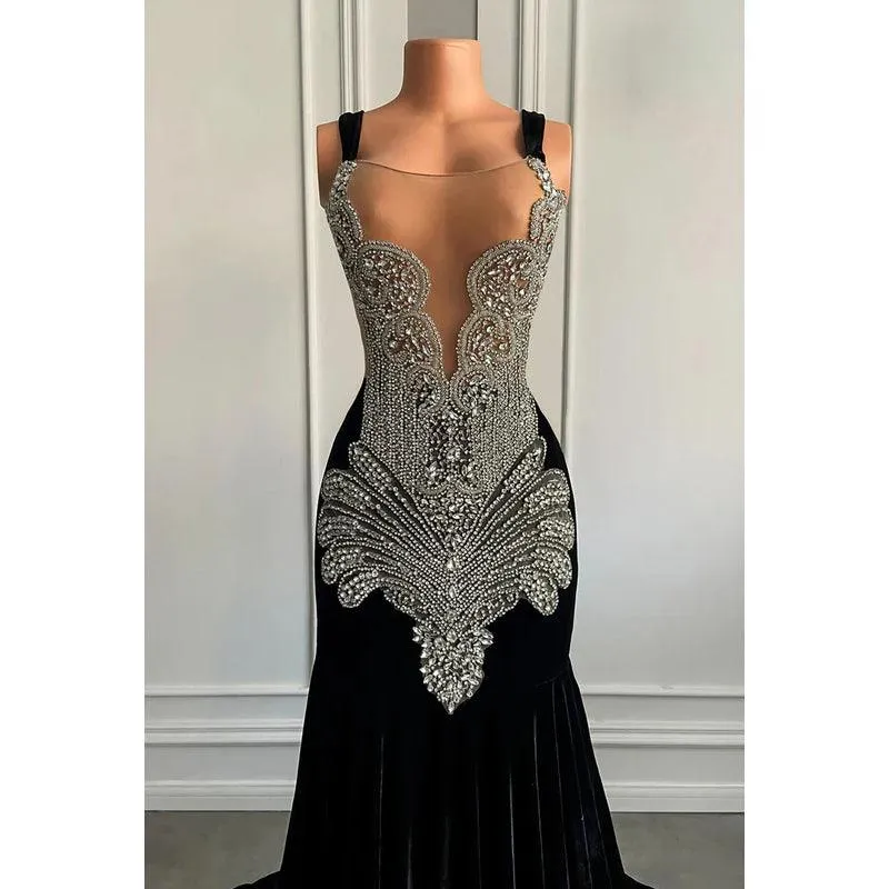 Trumpet/Mermaid Ruffles Hot V-neck Straps Rhinestones Evening Party Prom Dress