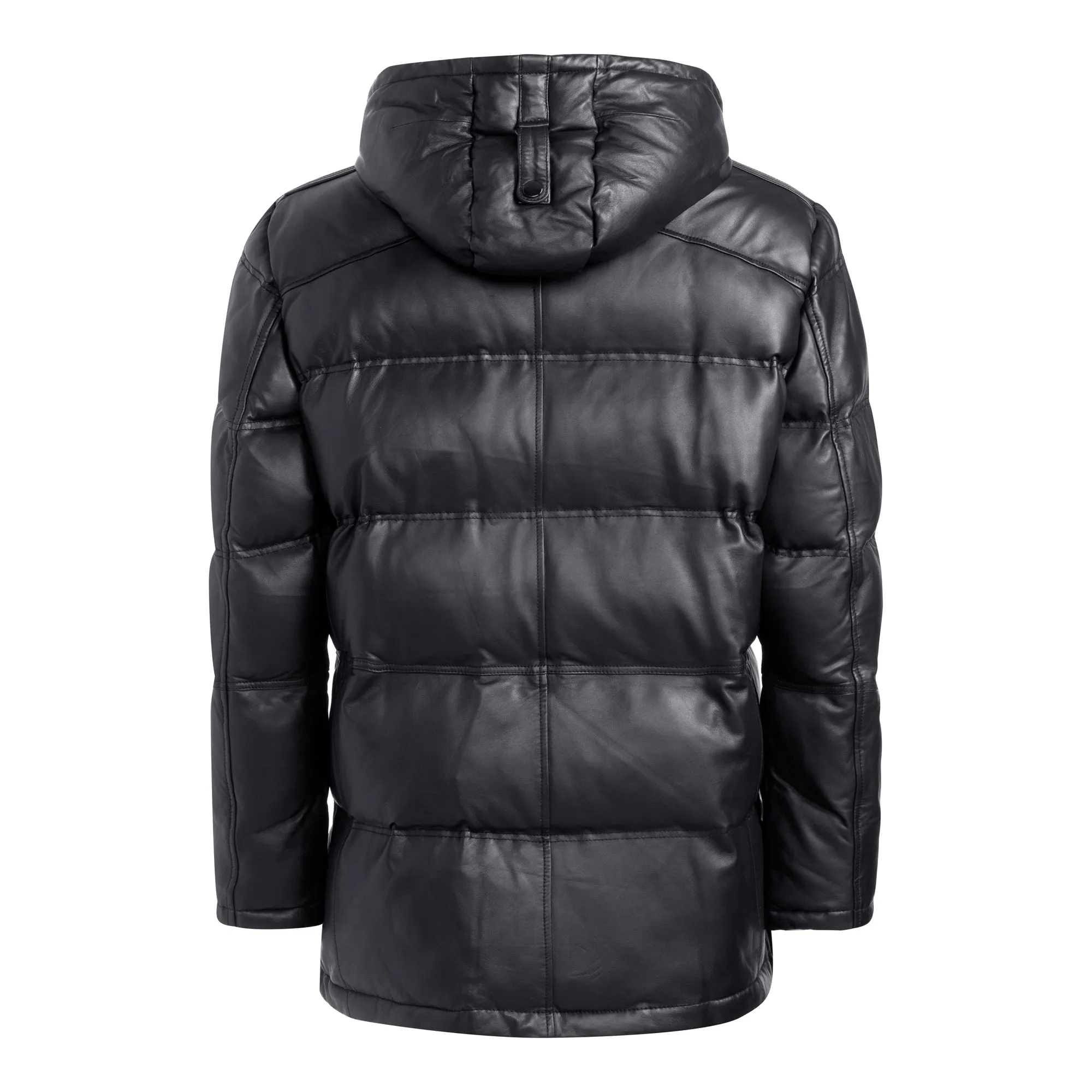 TYSON Men Hooded Leather Puffer Jacket