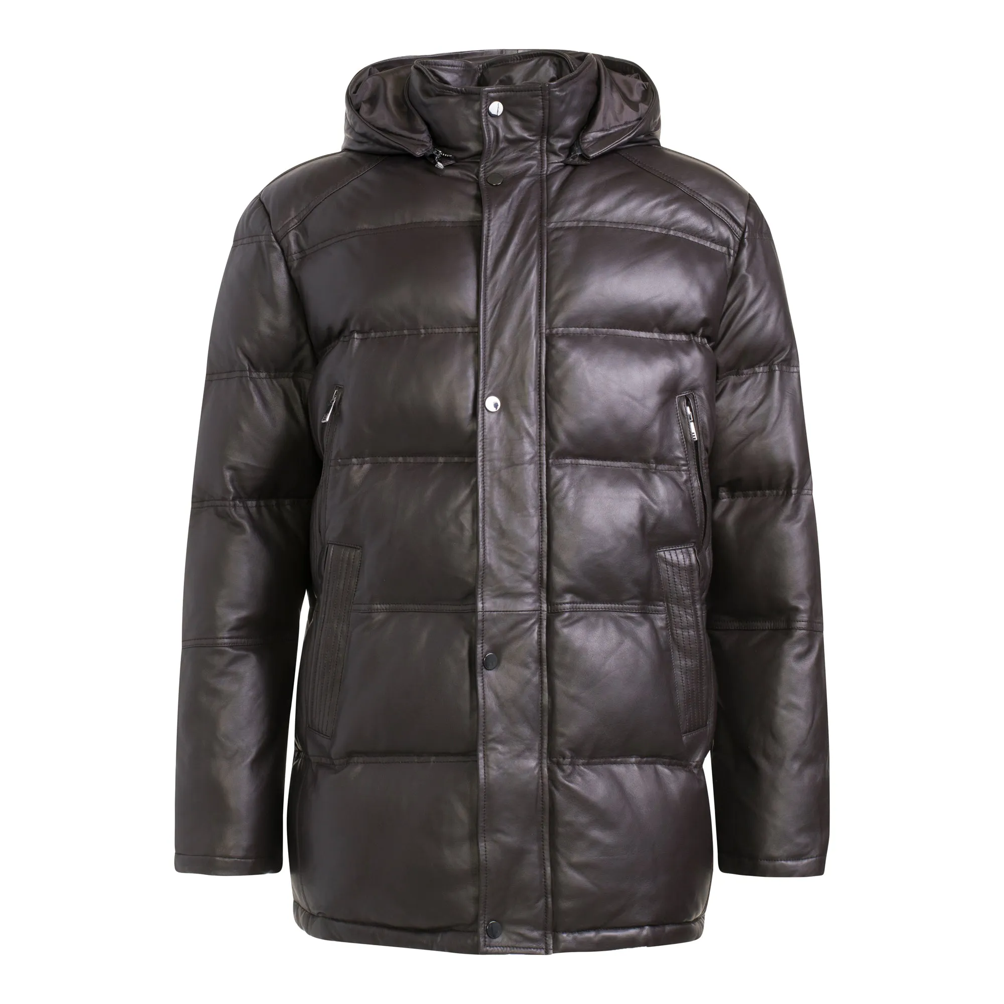 TYSON Men Hooded Leather Puffer Jacket