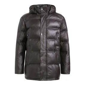 TYSON Men Hooded Leather Puffer Jacket
