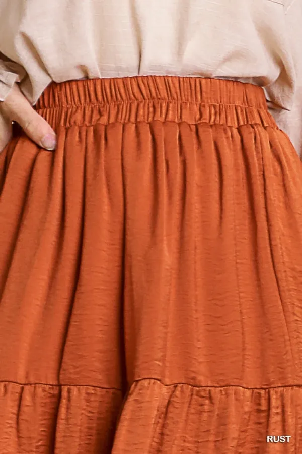 Umgee Elastic Waist Band Tiered Skirt with Lining