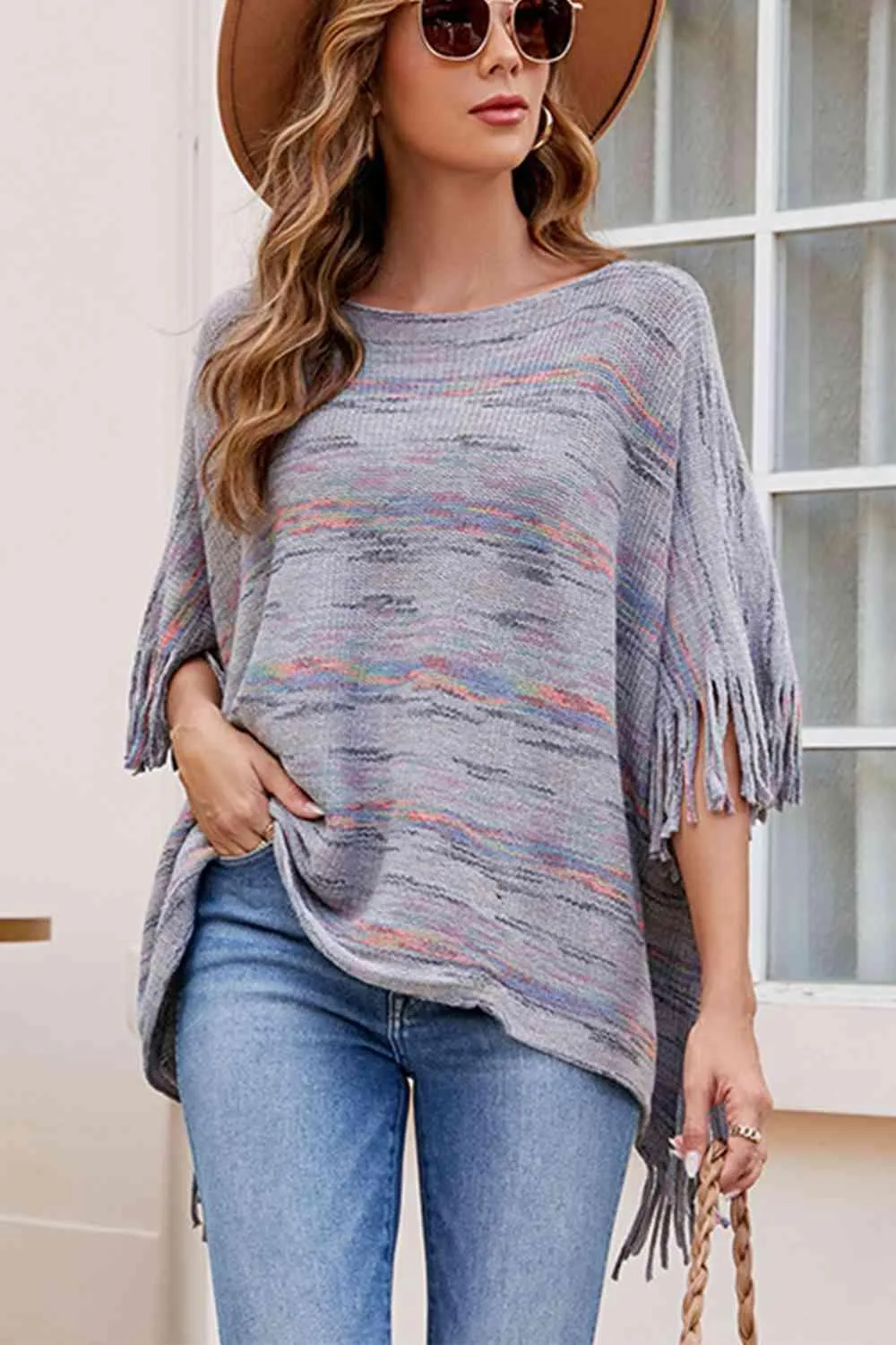Unique Warmth Half Cloak Sleeve Fringe Poncho