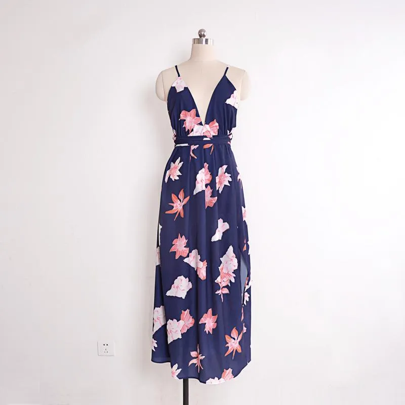 USA SIZE V-neck halter dress Fashion printed bandage beach dress