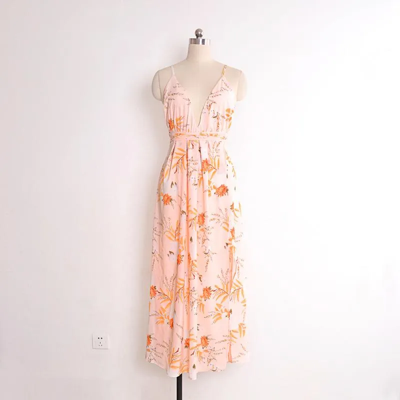 USA SIZE V-neck halter dress Fashion printed bandage beach dress