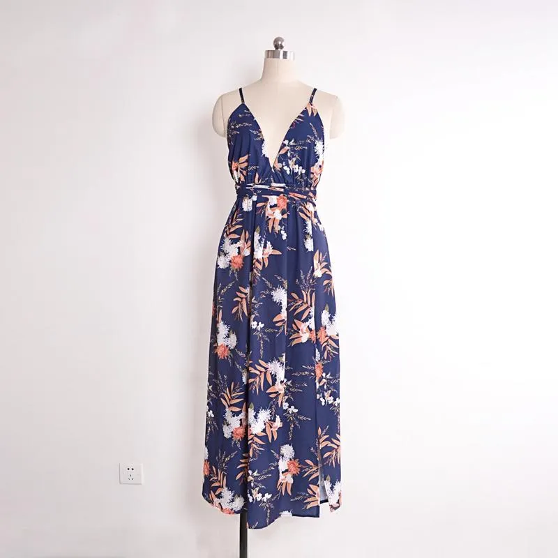 USA SIZE V-neck halter dress Fashion printed bandage beach dress