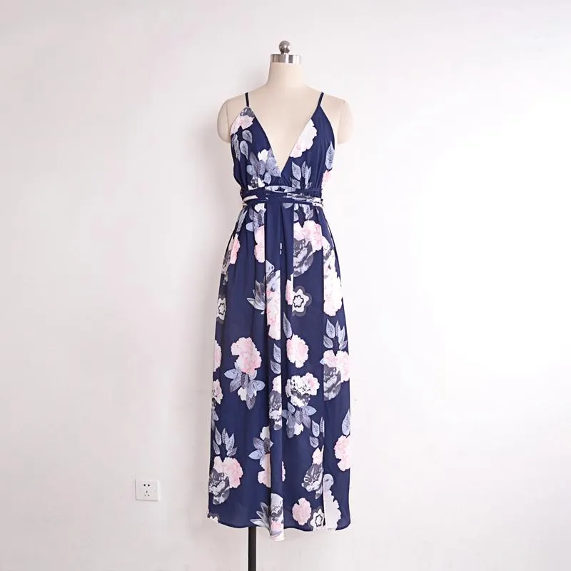USA SIZE V-neck halter dress Fashion printed bandage beach dress