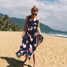 USA SIZE V-neck halter dress Fashion printed bandage beach dress