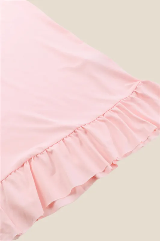 V-neck Pink Ruffle Hem Long Dress with Slit