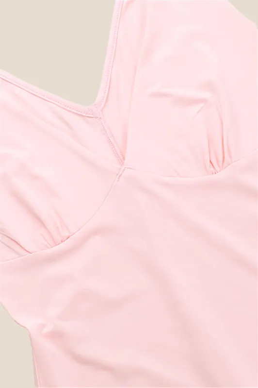V-neck Pink Ruffle Hem Long Dress with Slit