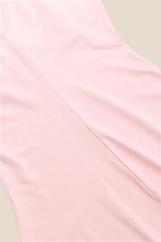 V-neck Pink Ruffle Hem Long Dress with Slit