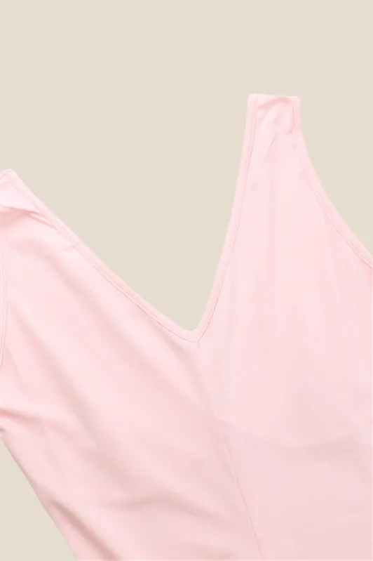 V-neck Pink Ruffle Hem Long Dress with Slit