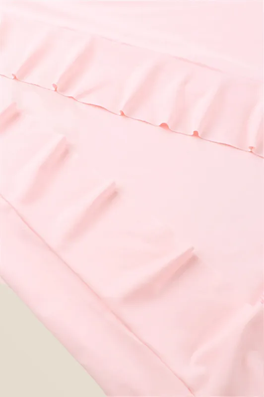 V-neck Pink Ruffle Hem Long Dress with Slit