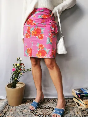 Vintage 90s pink floral print mini pencil skirt