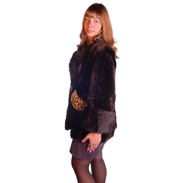 Vintage Brown Sheared Hudson Seal Swing Jacket Fur Trim 1940s Sz S/M