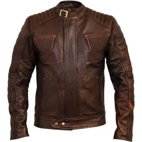 Vintage Brown Weybridge Biker Leather Jacket Mens Cafe Racer Vintage Style Motorcycle Coat