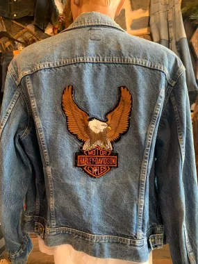 Vintage Lee Denim Jacket & Harley Patches. Rare. LA Import. 44R Large. FREE POST