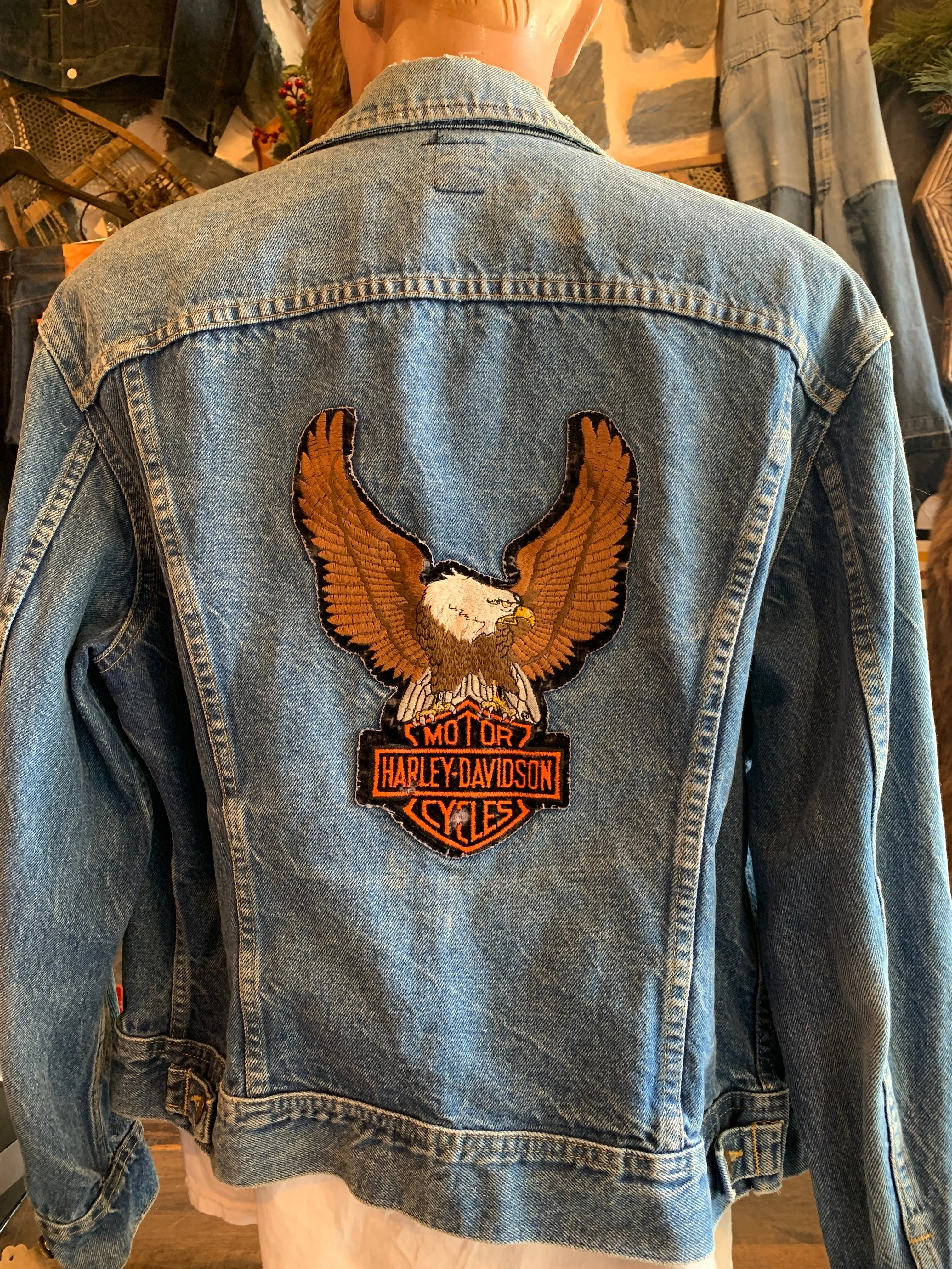 Vintage Lee Denim Jacket & Harley Patches. Rare. LA Import. 44R Large. FREE POST