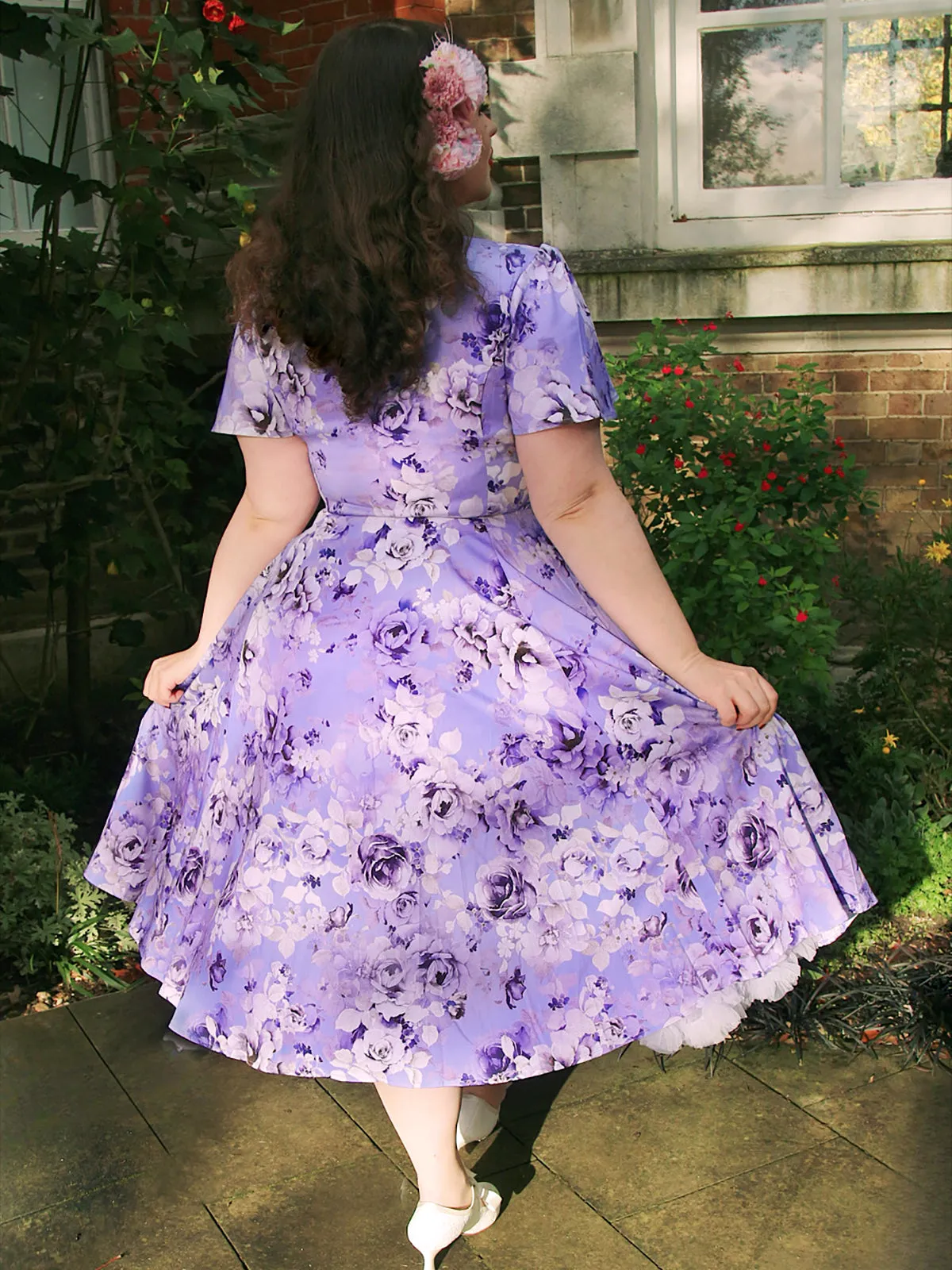 Vintage Style Lilac Floral Print Swing Dress