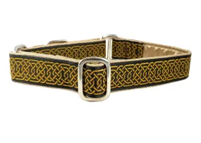 Wexford Celtic Braid in Black & Old Gold - Martingale Dog Collar or Buckle Dog Collar - 1" Width