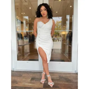 White One Shoulder Midi Dress