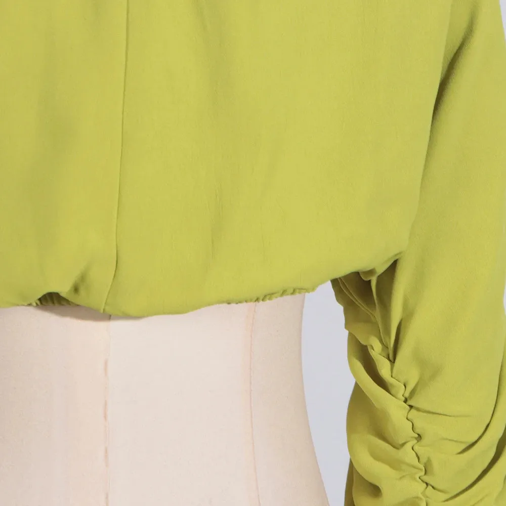 Women O Neck Long Sleeve Patchwork Folds Two Piece Set