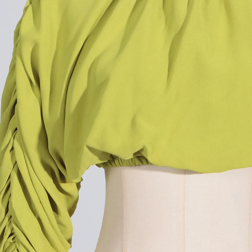 Women O Neck Long Sleeve Patchwork Folds Two Piece Set