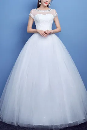 Women Sheered Neck Ball Gown Fancy Dress - C969UD