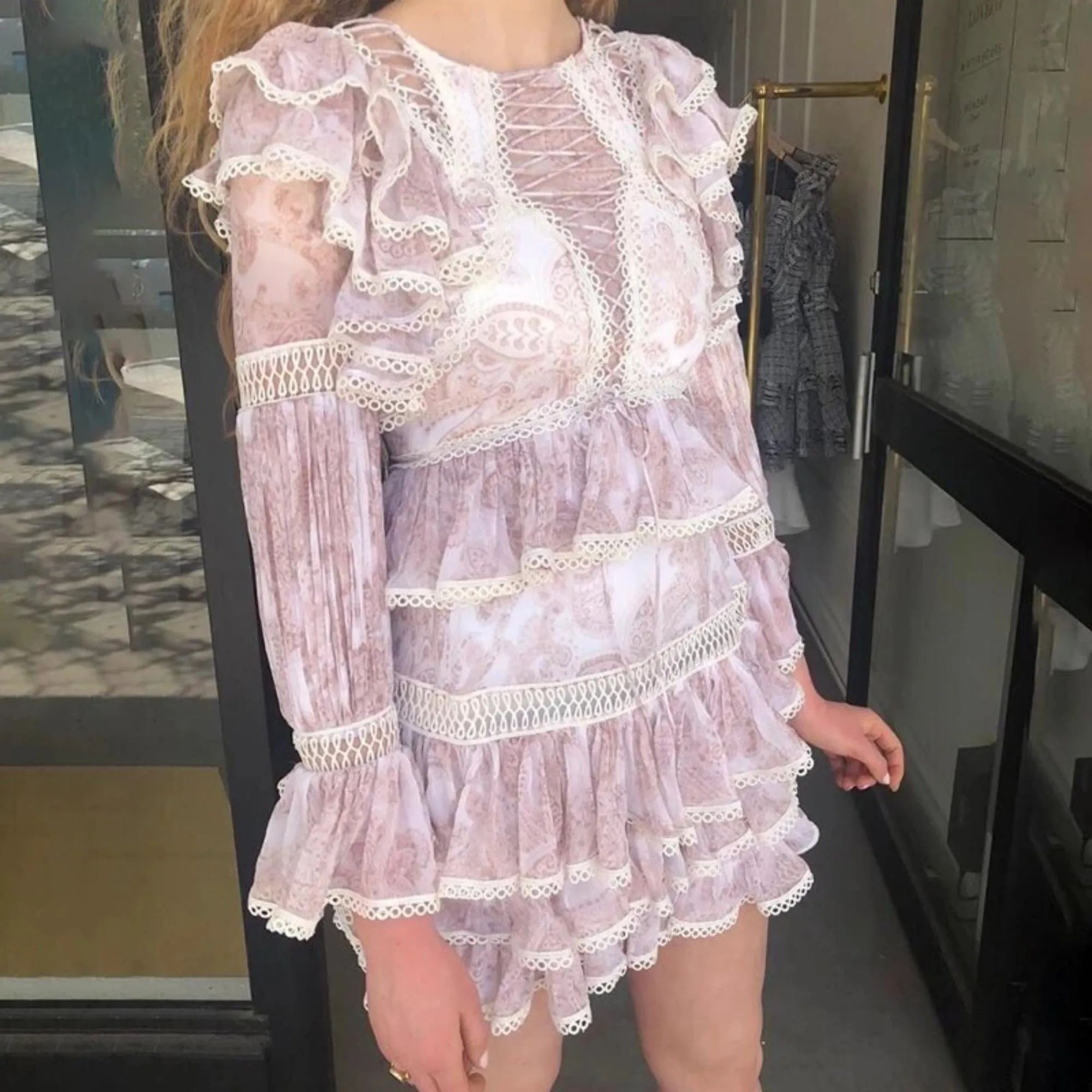 Women's Spring High-Waist O-Neck Mini Dress With Ruffles