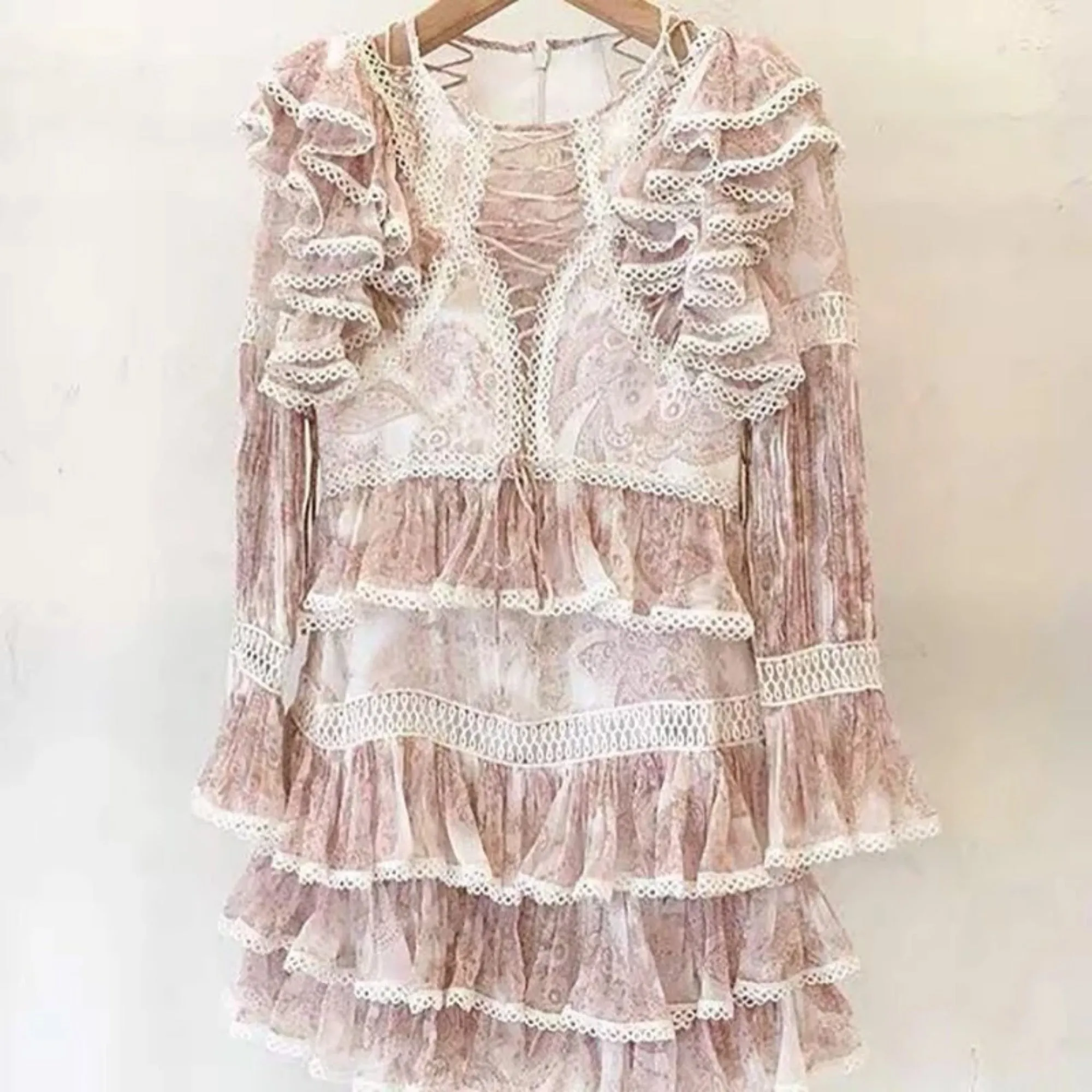 Women's Spring High-Waist O-Neck Mini Dress With Ruffles