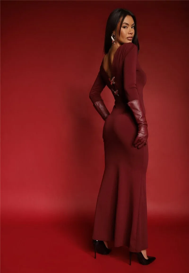 Yvonne Two Butterfly Long Sleeve Sexy Maxi Dress