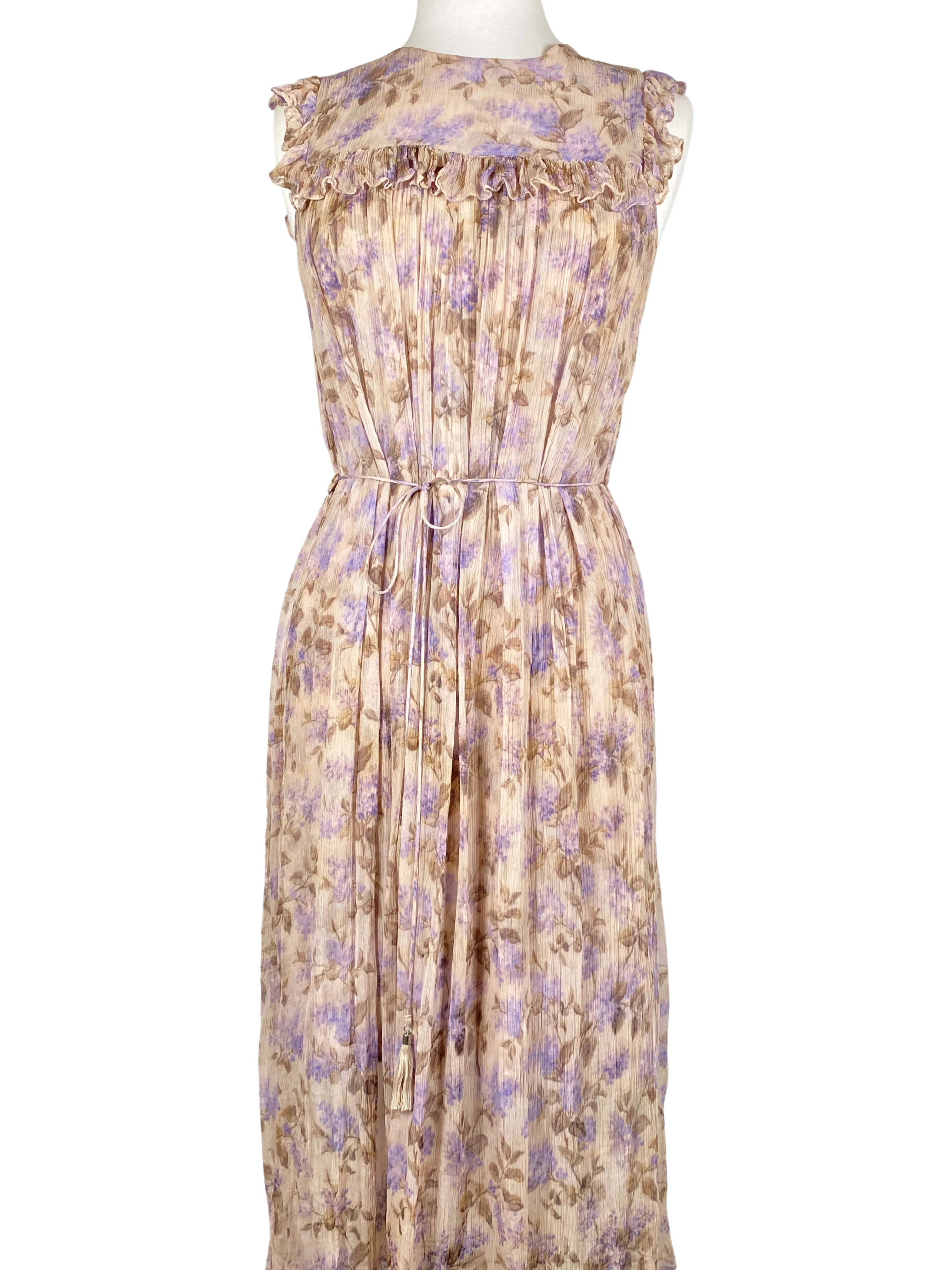 ZIMMERMANN - STRANDED BIB FLORAL MIDI DRESS - SZ 2